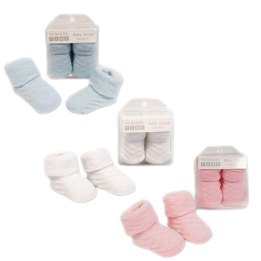 Baby Girls Perforated Diamond Ribbed Turnover Ankle Socks