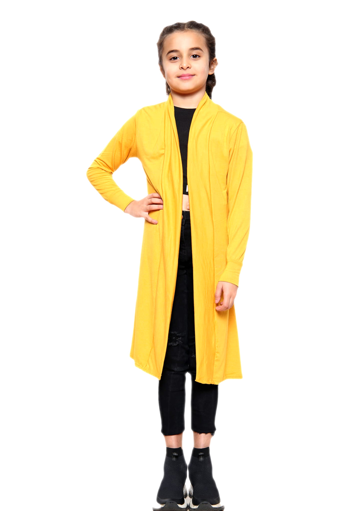 Girls Long Boyfriend Cardigan - Yellow