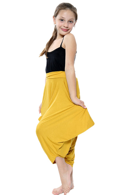 Girls Draping Romper Skirt - Mustard