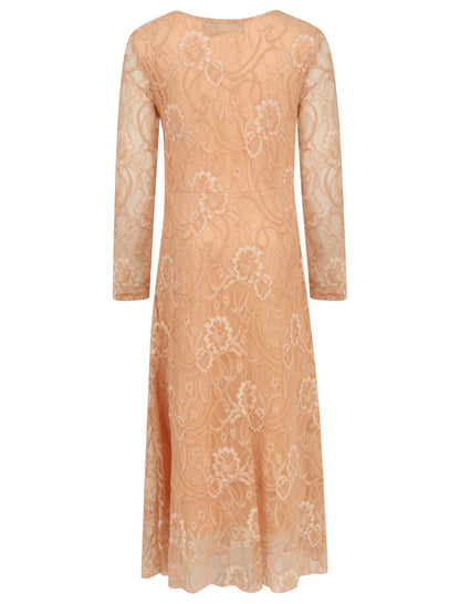 Girls Floral Lace Maxi Dress - Dark Peach