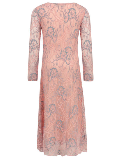 Girls Floral Lace Maxi Dress - Dusty Pink