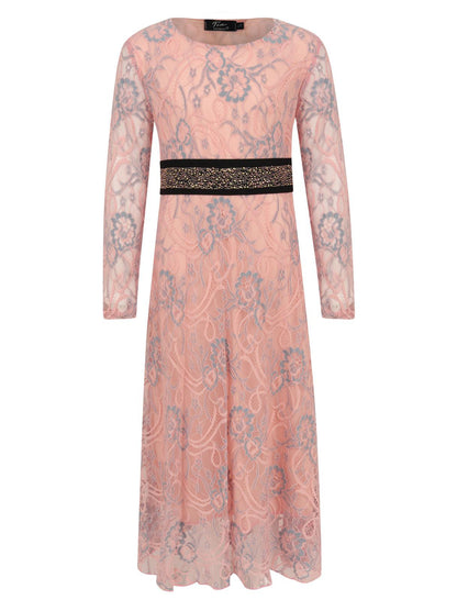 Girls Floral Lace Maxi Dress - Dusty Pink