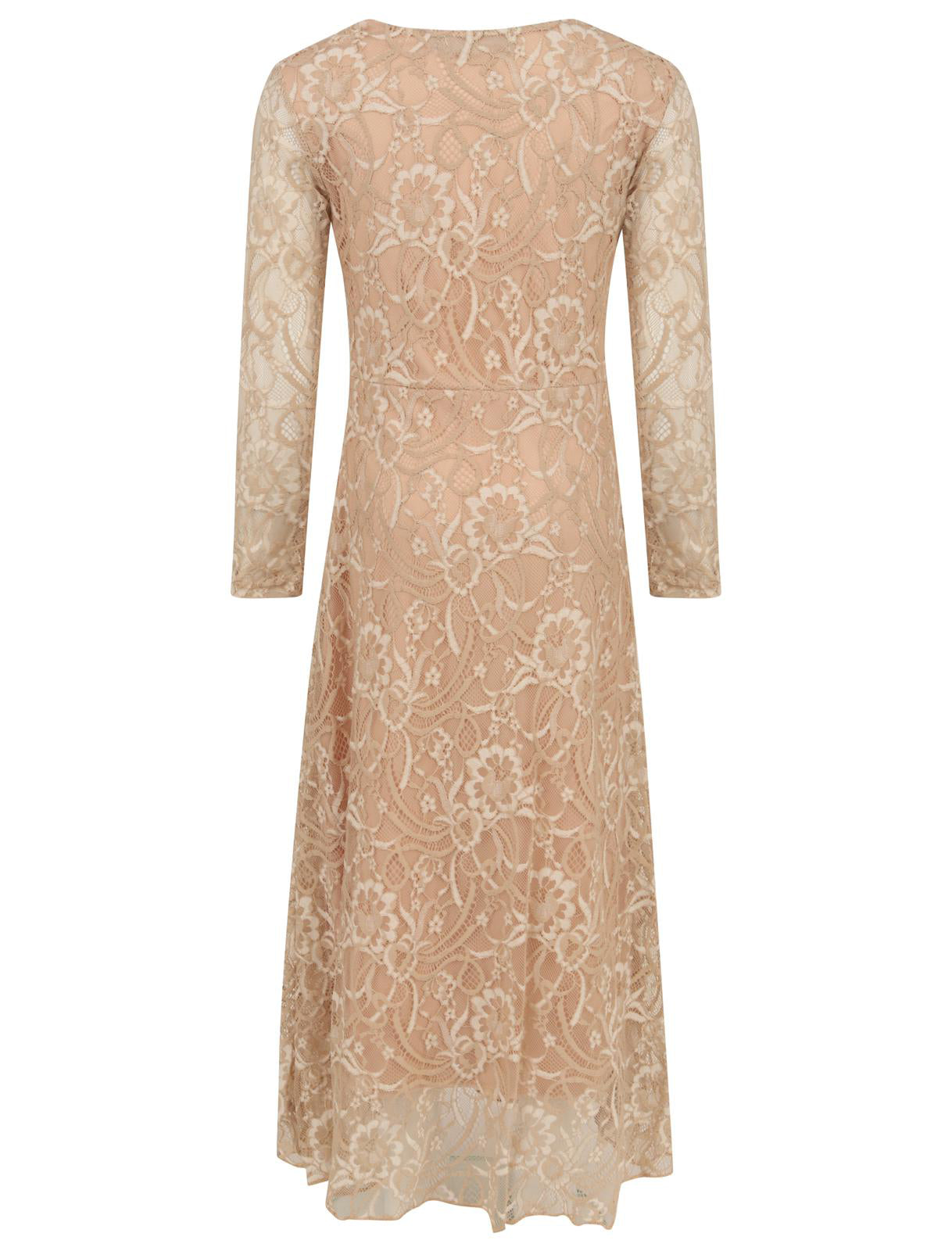 Girls Floral Lace Maxi Dress - Light Peach