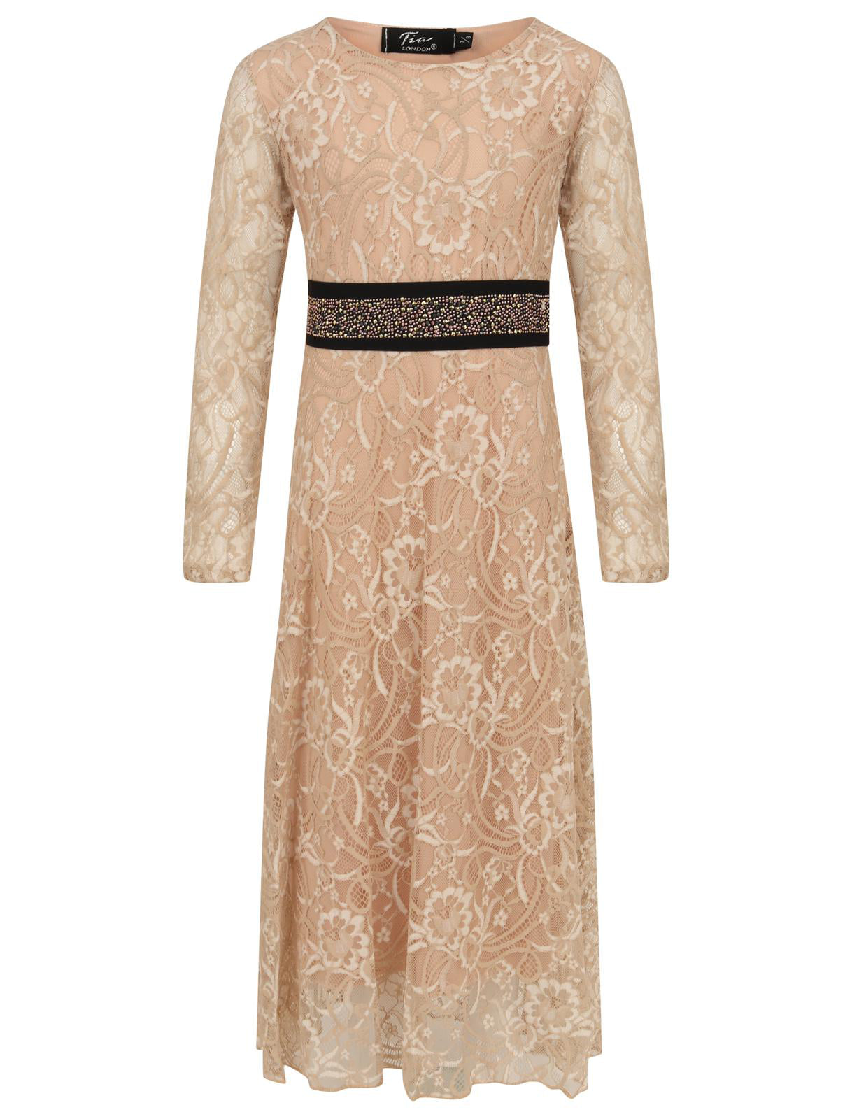 Girls Floral Lace Maxi Dress - Light Peach