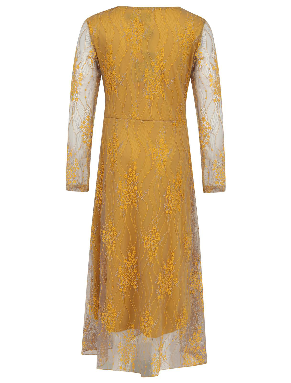 Girls Floral Lace Maxi Dress - Mustard