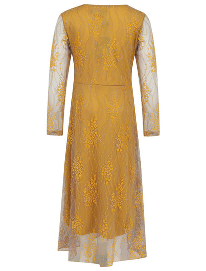 Girls Floral Lace Maxi Dress - Mustard