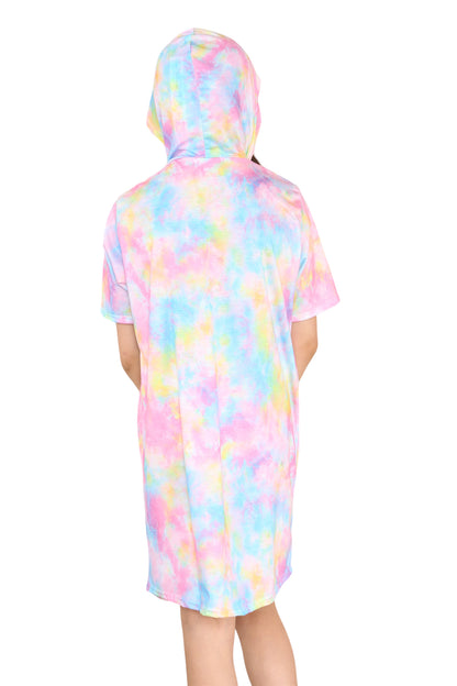 Girls Tie Dye Long Hooded T-Shirt Dress