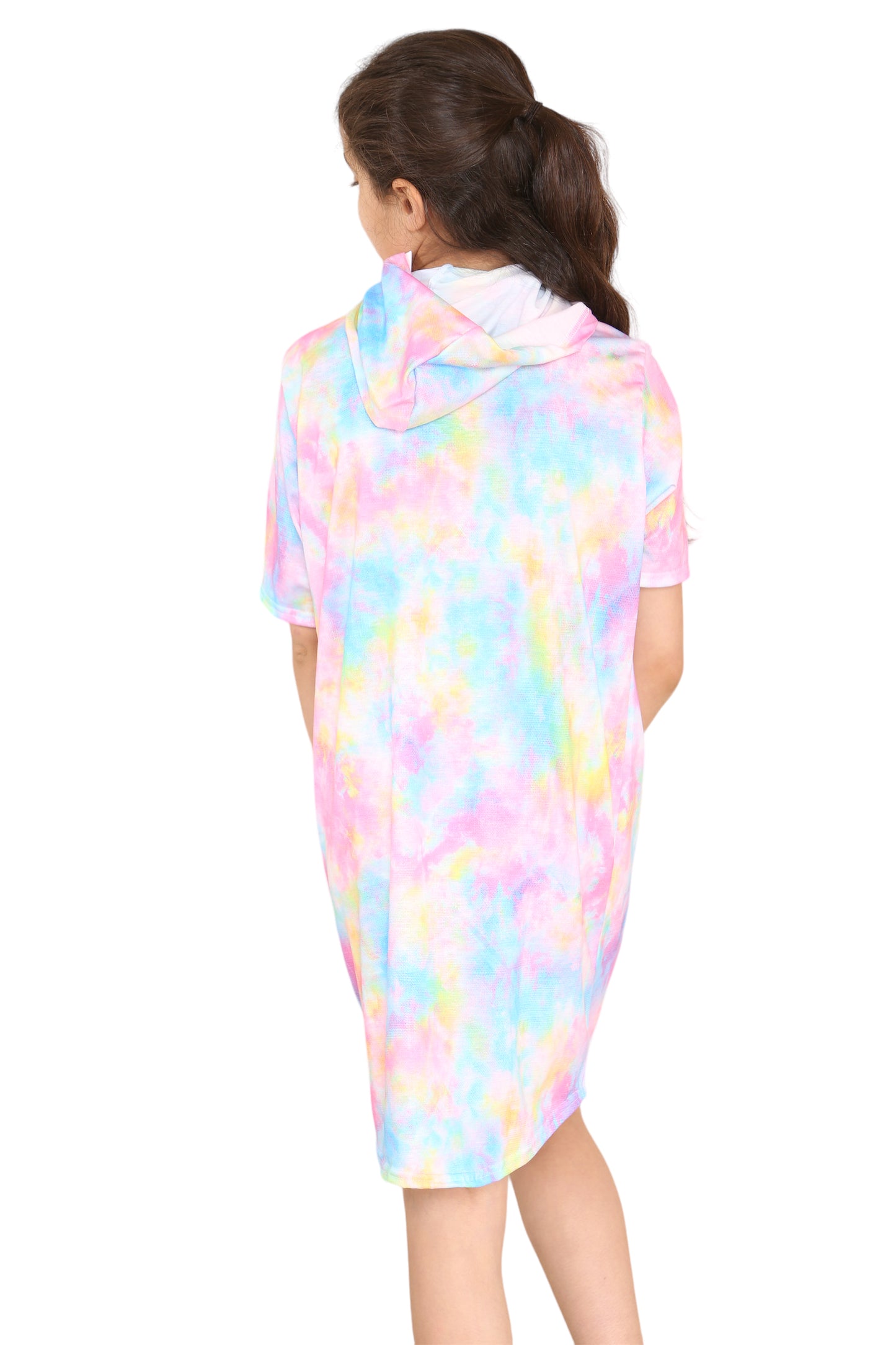Girls Tie Dye Long Hooded T-Shirt Dress