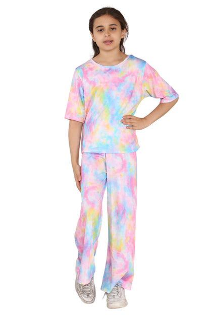 Girls Tie Dye Pyjamas T-Shirt and Trouser Set