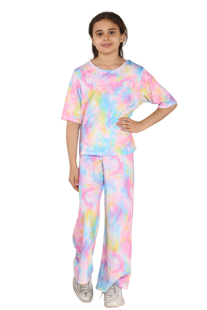 Girls Tie Dye Pyjamas T-Shirt and Trouser Set