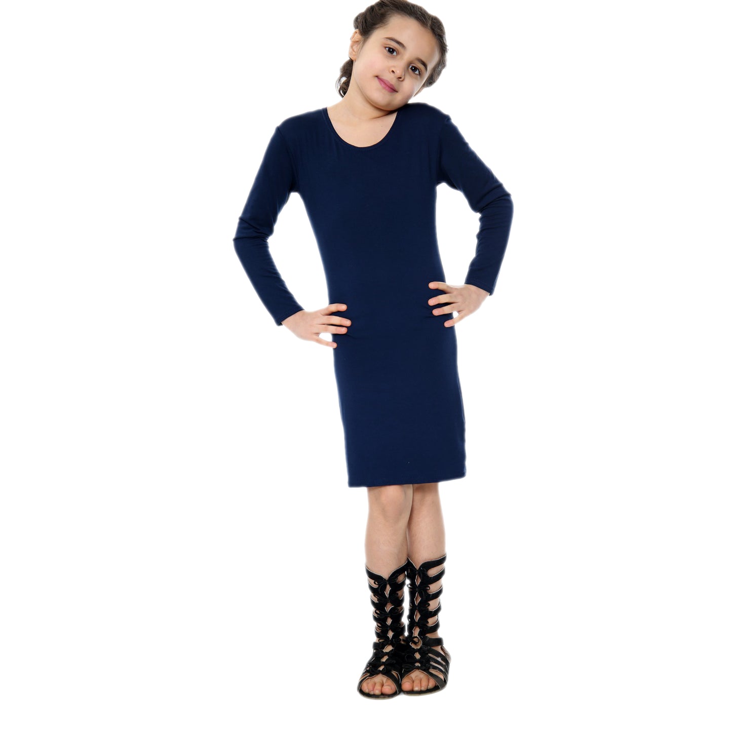 Girls Long Sleeve Bodycon Midi Dress - Navy