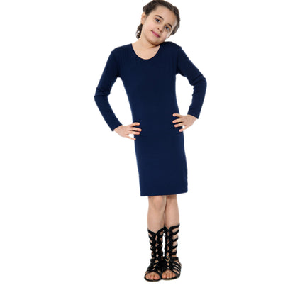 Girls Long Sleeve Bodycon Midi Dress - Navy