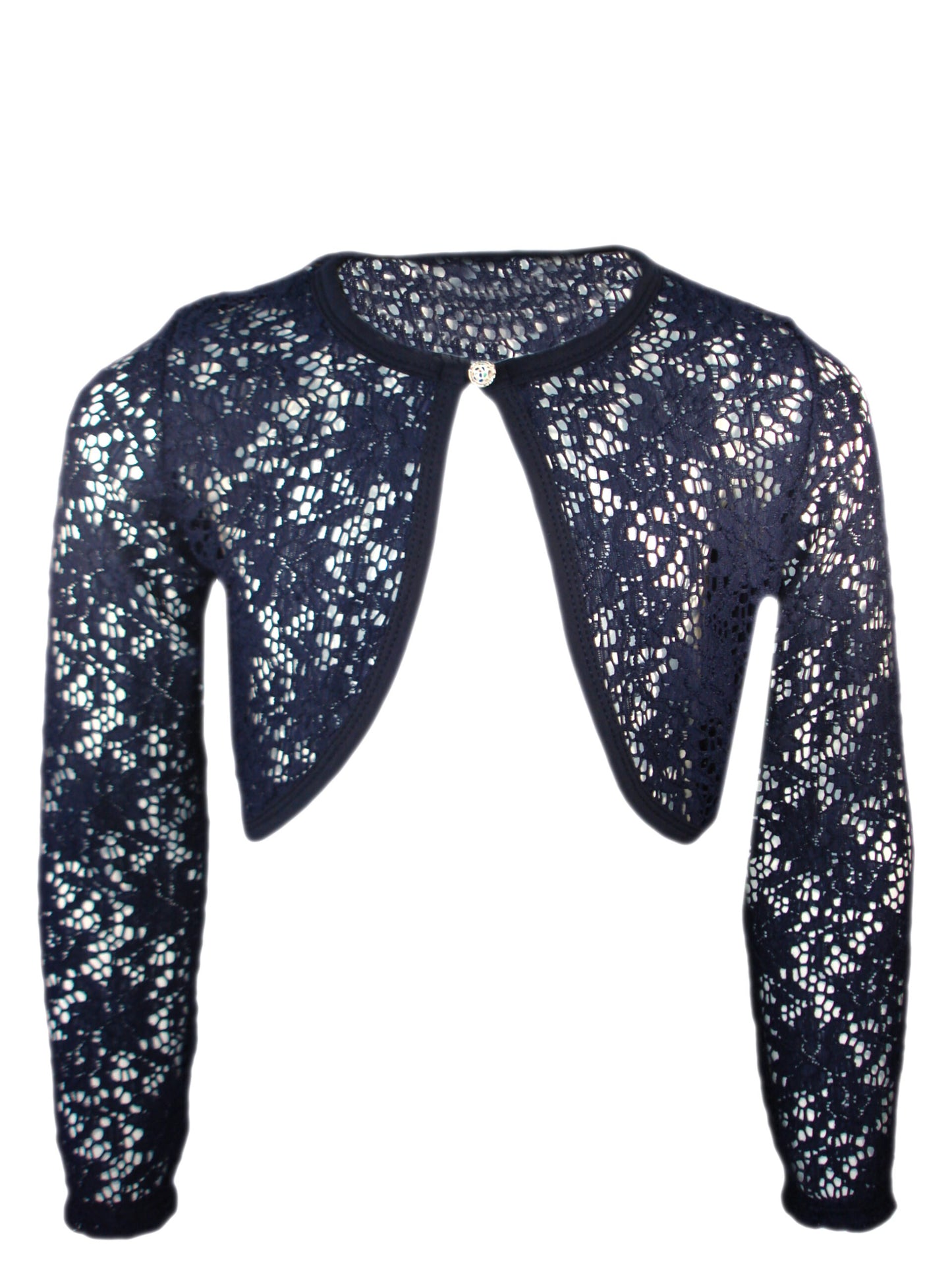 Girls Lace Bolero Shrug Long Sleeve Cardigan - Navy