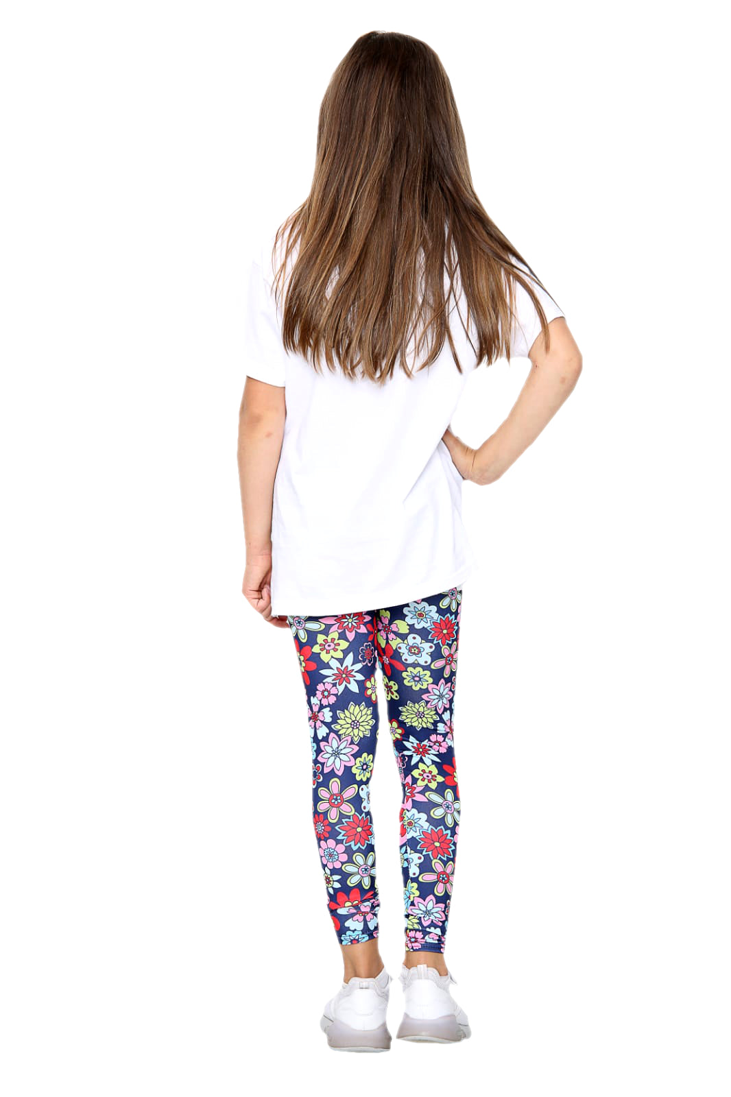 Girls Floral Leggings - Navy