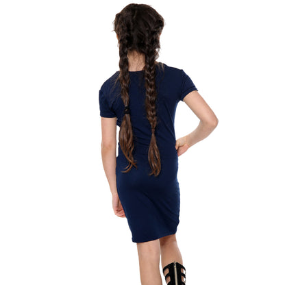 Girls Bodycon Midi Plain Dress - Navy Blue