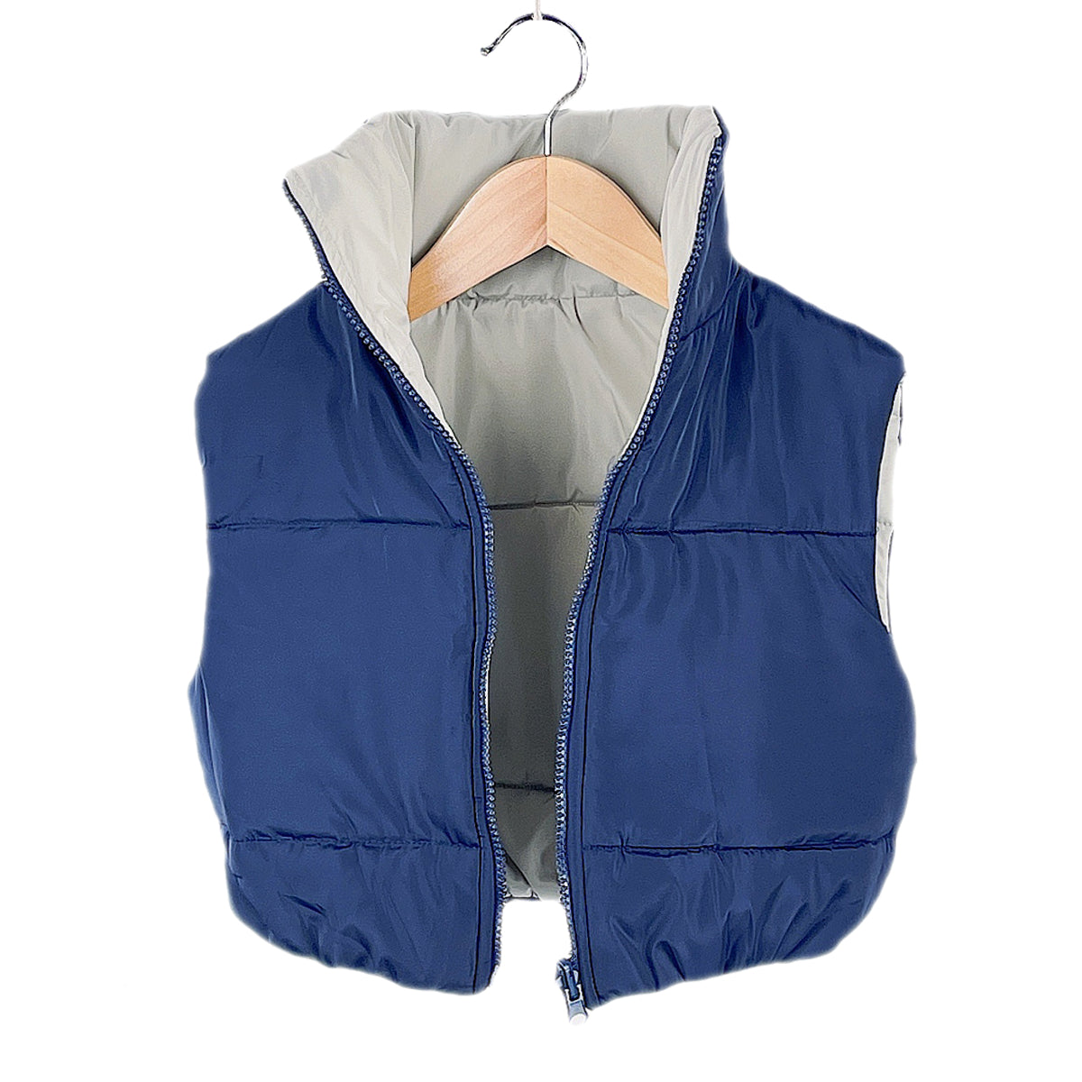 Girls Reversible Gilet Bodywarmer Cropped Sleeveless Jacket 2 in 1 - Navy Blue