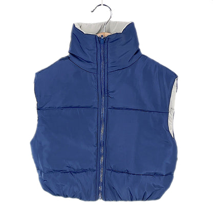 Girls Reversible Gilet Bodywarmer Cropped Sleeveless Jacket 2 in 1 - Navy Blue