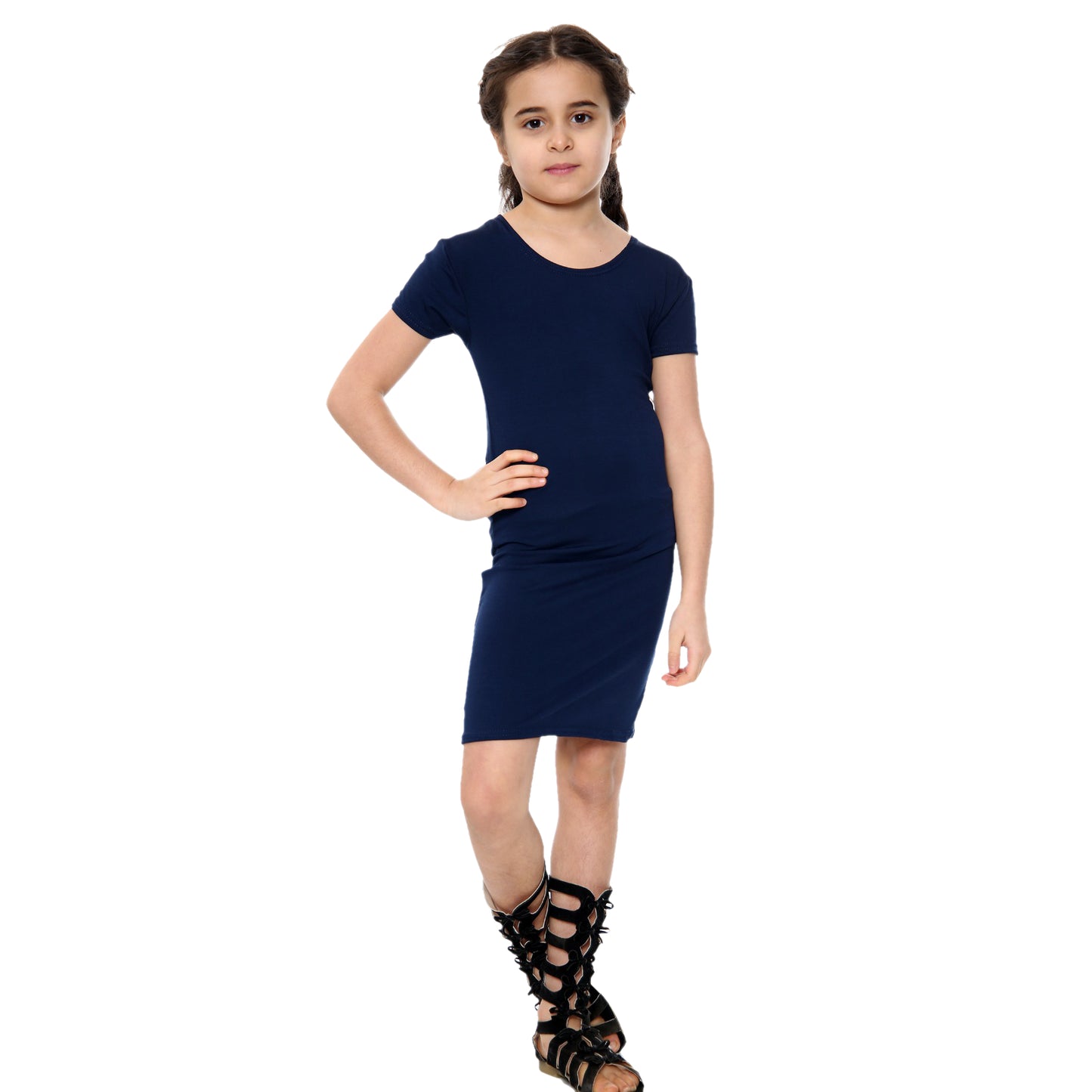 Girls Bodycon Midi Plain Dress - Navy Blue