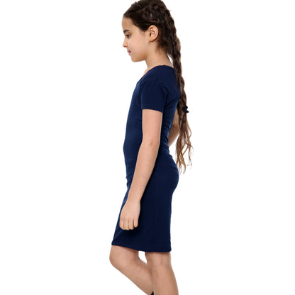 Girls Bodycon Midi Plain Dress - Navy Blue
