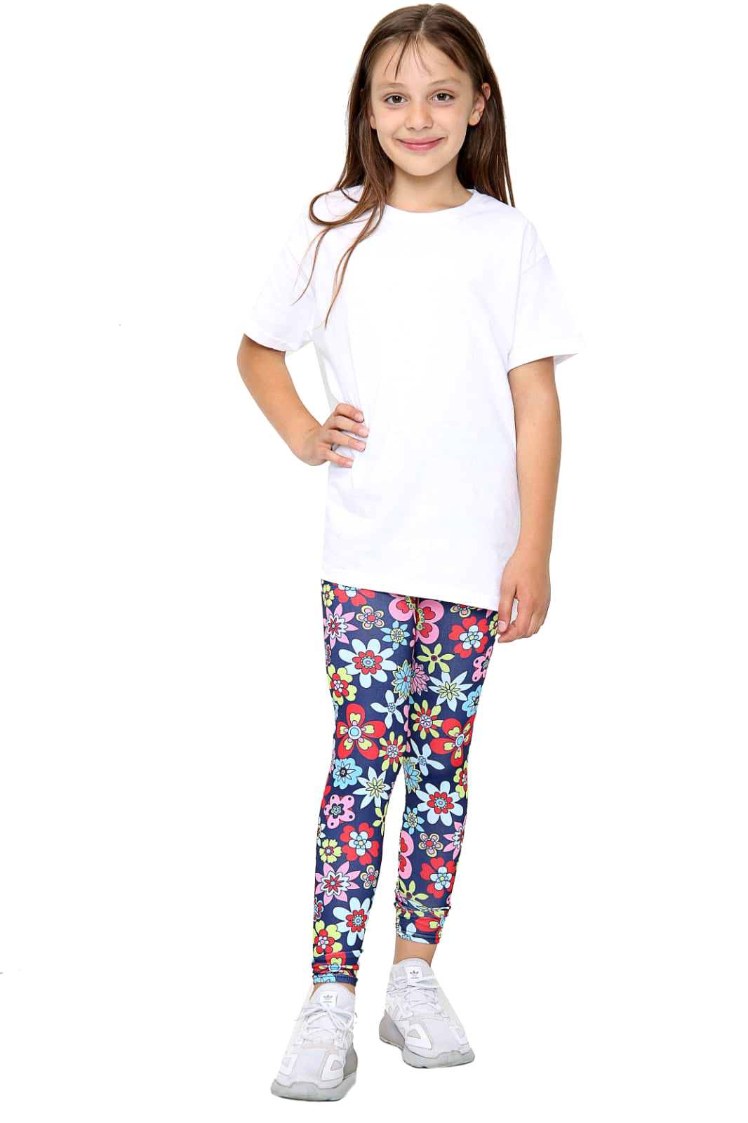 Girls Floral Leggings - Navy