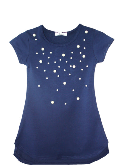 Girls Cat, Roses & Pearls Long T-Shirt Mini Dress