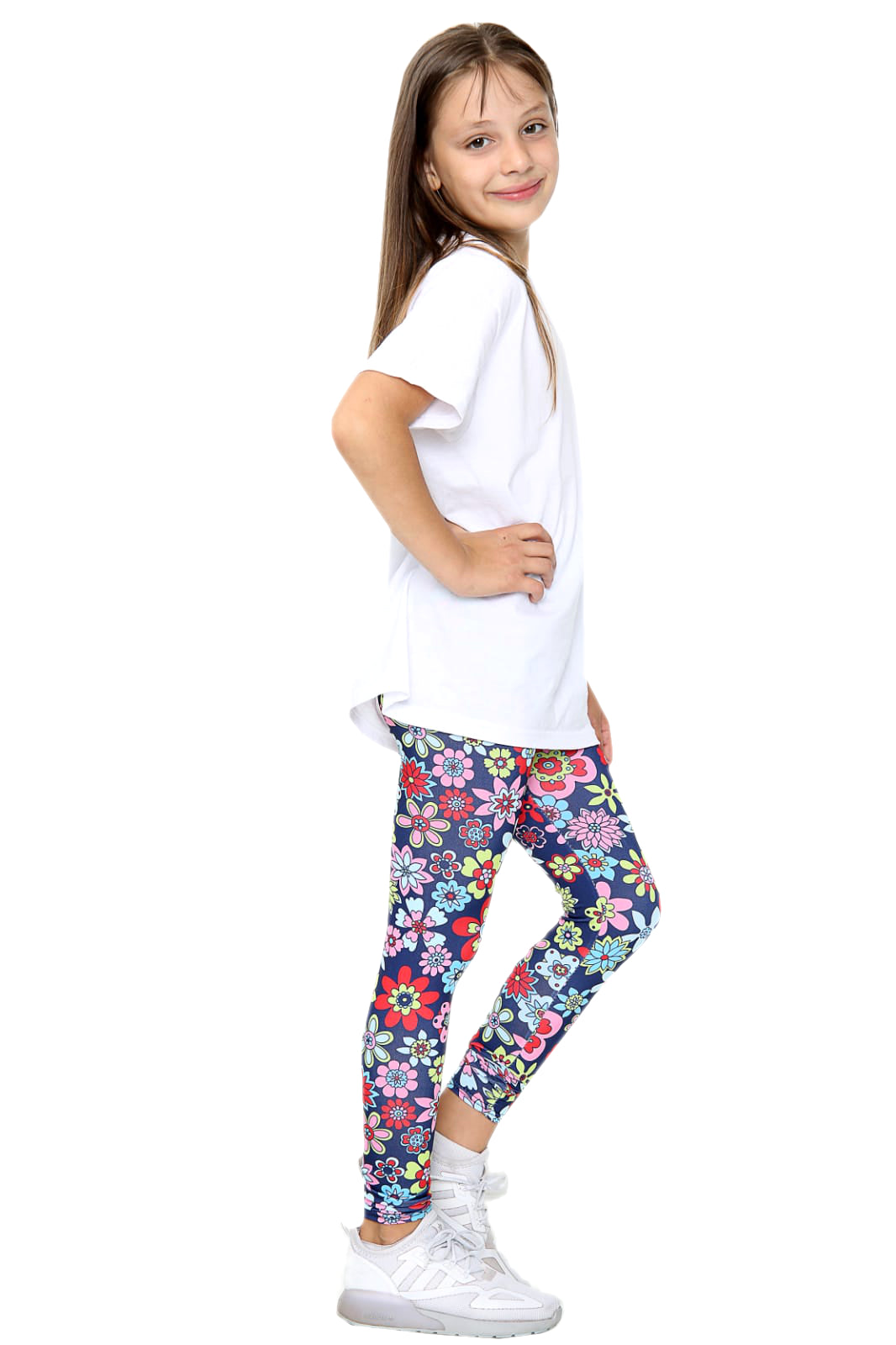 Girls Floral Leggings - Navy
