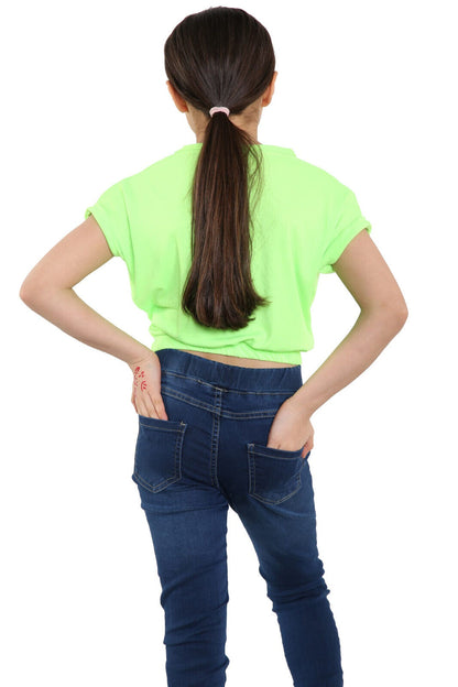 Girls Batwing Neon Crop Top T-Shirt