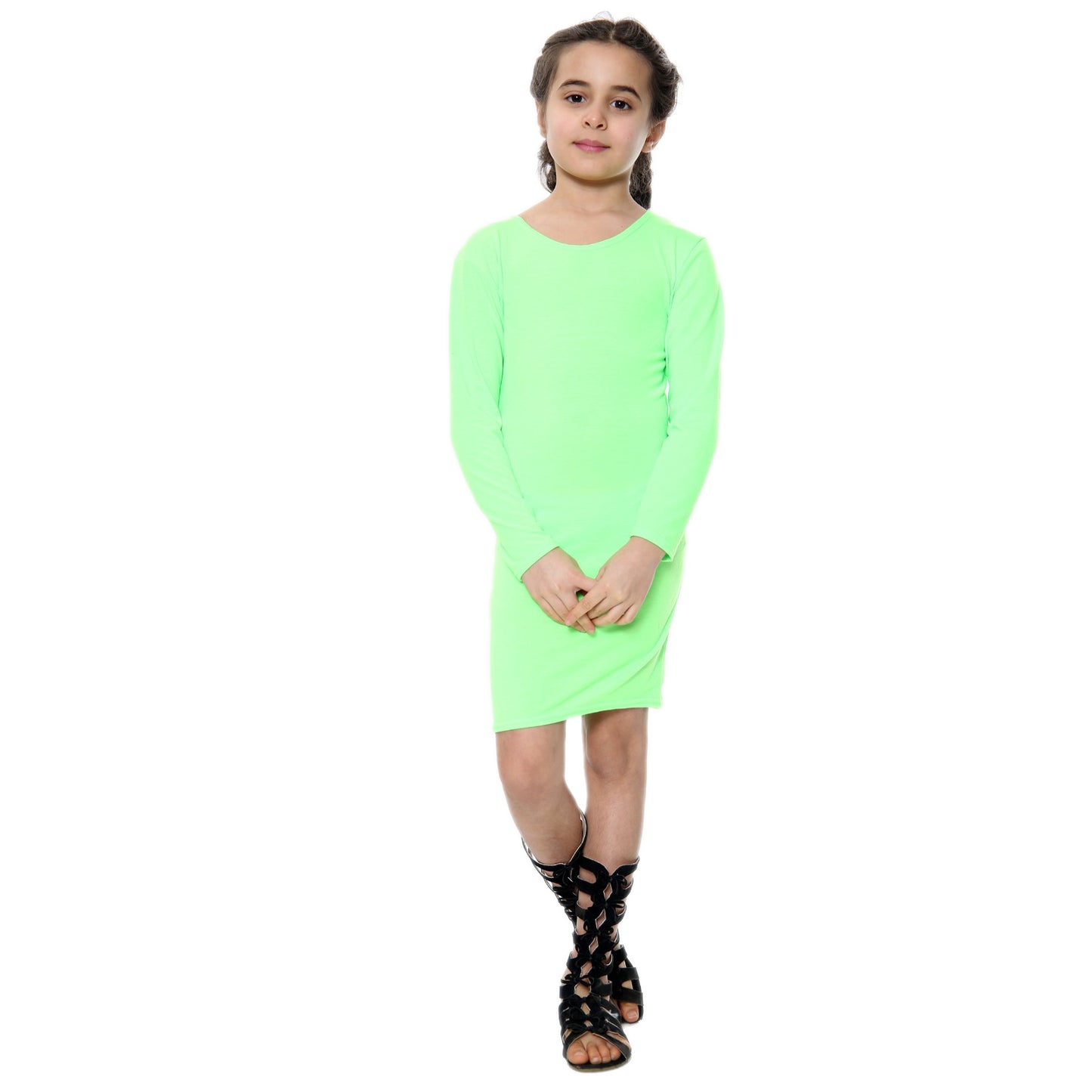 Girls Long Sleeve Bodycon Midi Dress - Green
