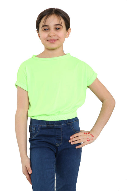 Girls Batwing Neon Crop Top T-Shirt