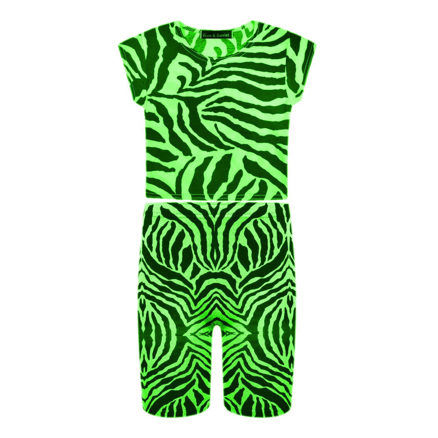 Girls Zebra Print Neon Crop Tops & Shorts