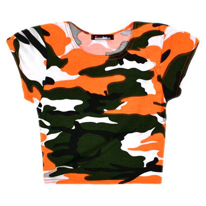 Girls Neon Camouflage Top - Neon Orange