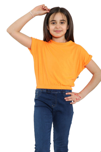 Girls Batwing Neon Crop Top T-Shirt
