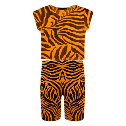 Girls Zebra Print Neon Crop Tops & Shorts