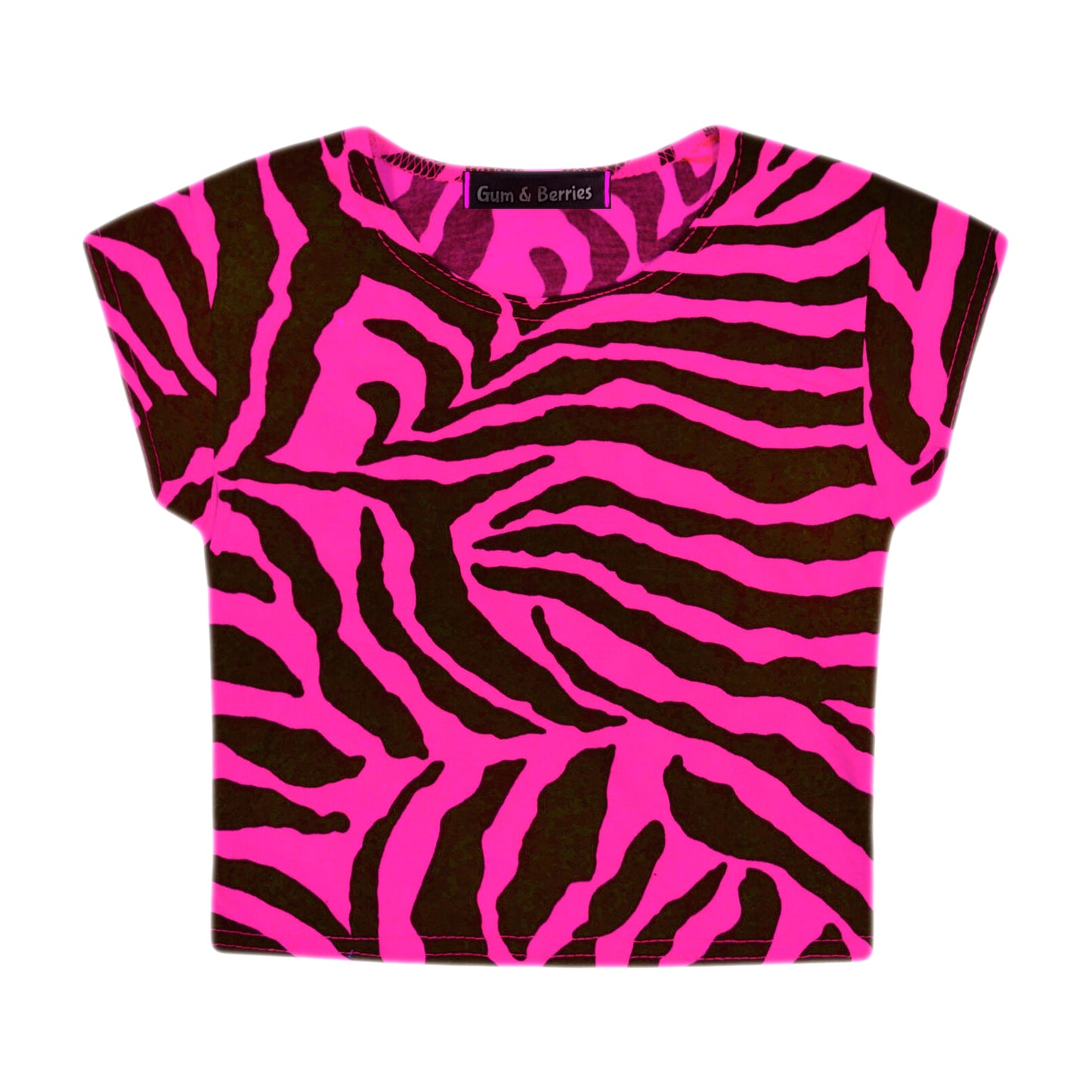 Girls Zebra Print Neon Crop Tops & Shorts