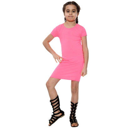 Girls Bodycon Midi Plain Dress - Neon Pink