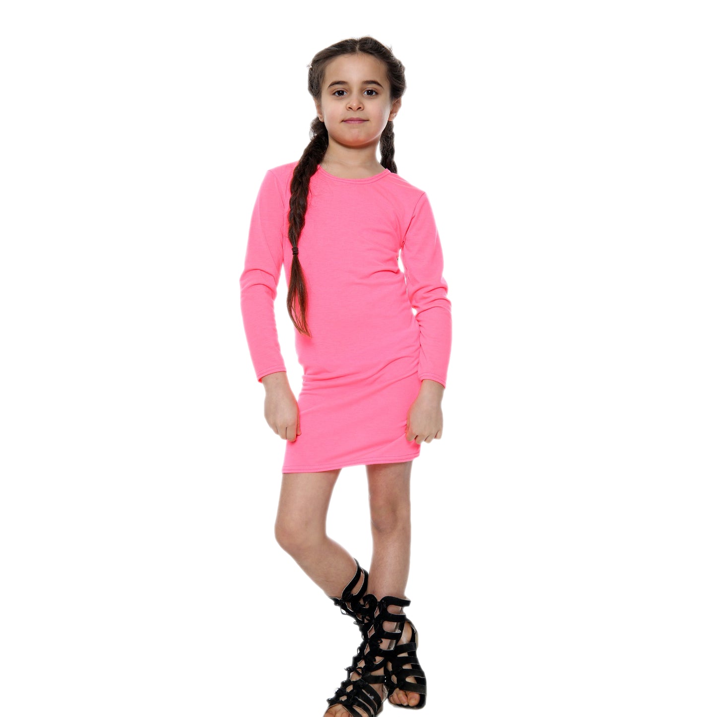 Girls Long Sleeve Bodycon Midi Dress - Pink