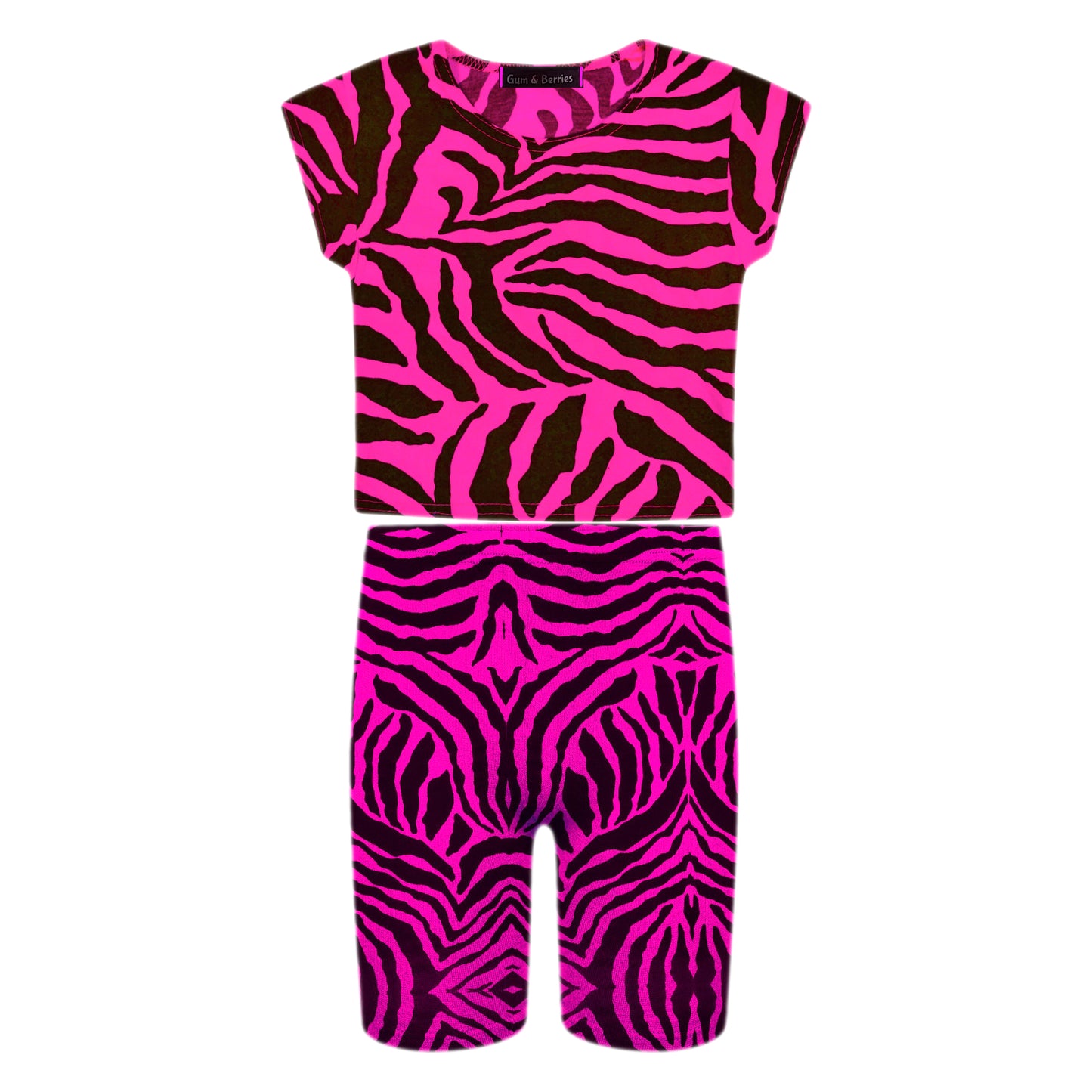 Girls Zebra Print Neon Crop Tops & Shorts