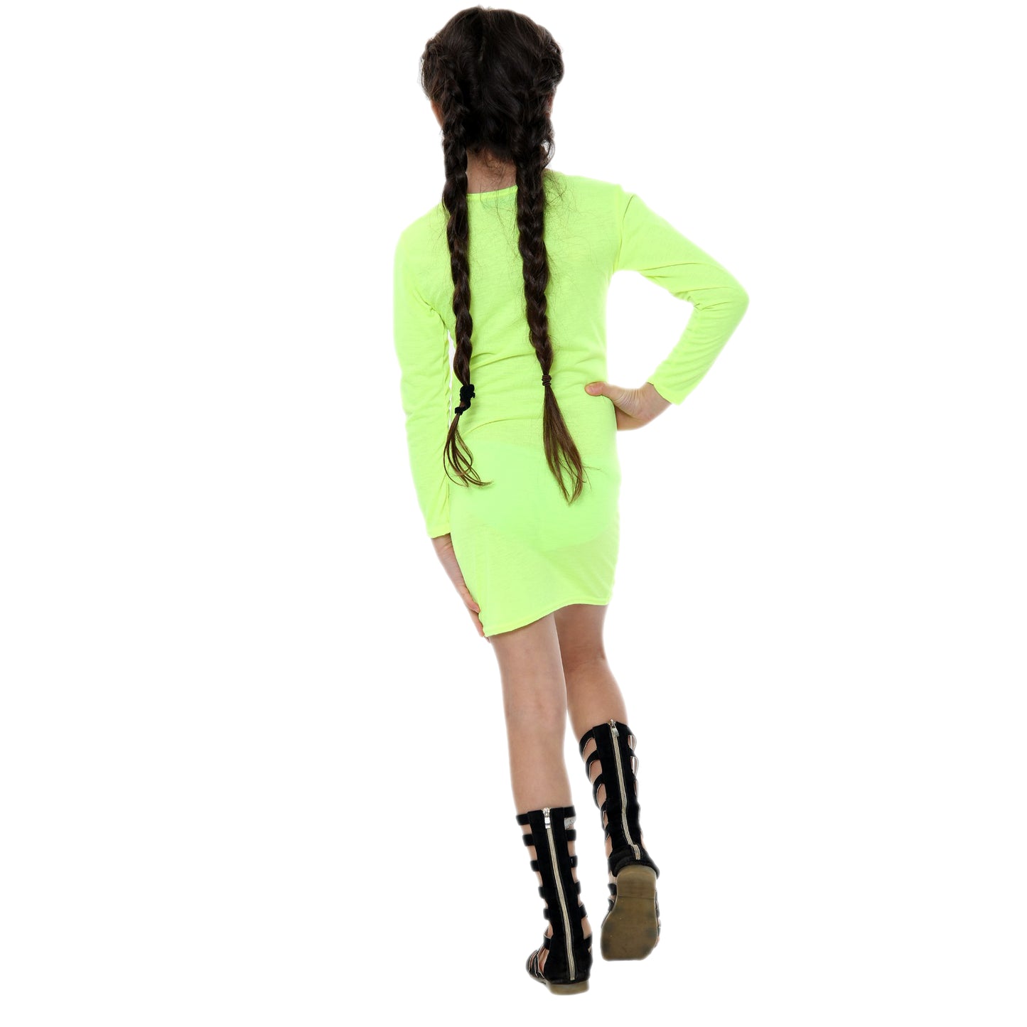 Girls Long Sleeve Bodycon Midi Dress - Yellow