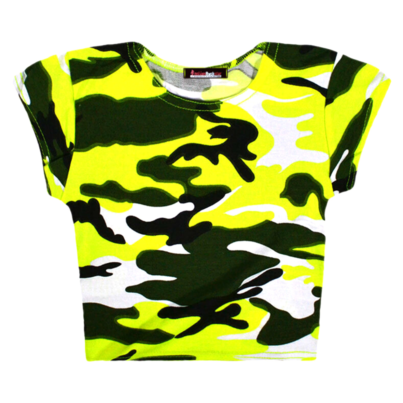 Girls Neon Camouflage Crop Top - Neon Yellow