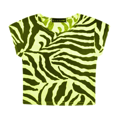 Girls Zebra Print Neon Crop Tops & Shorts