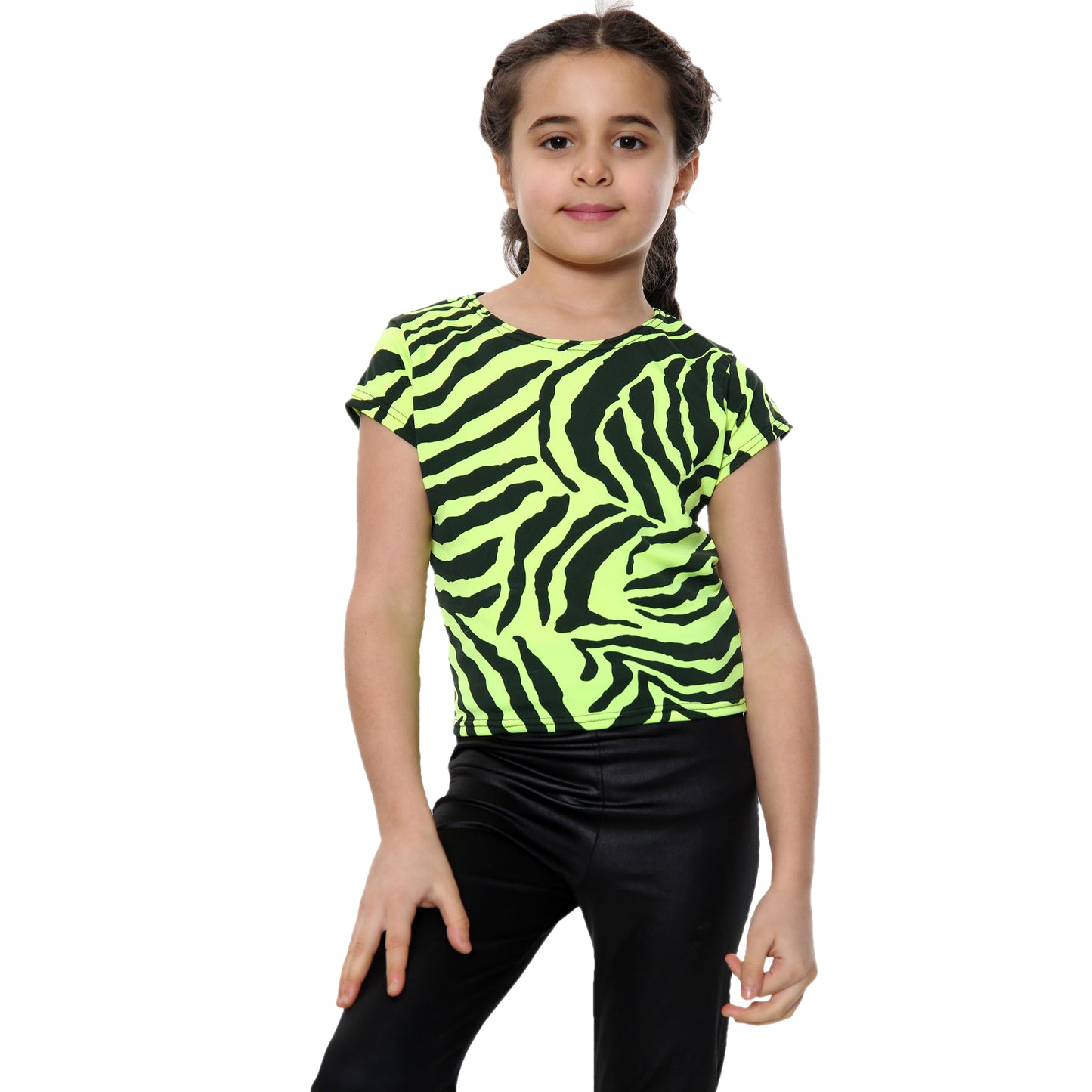 Girls Zebra Neon Crop Tops