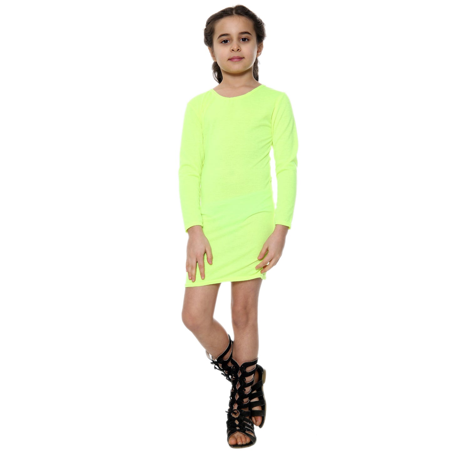 Girls Long Sleeve Bodycon Midi Dress - Yellow