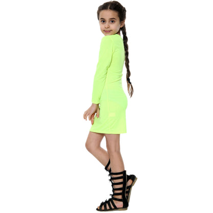 Girls Long Sleeve Bodycon Midi Dress - Yellow