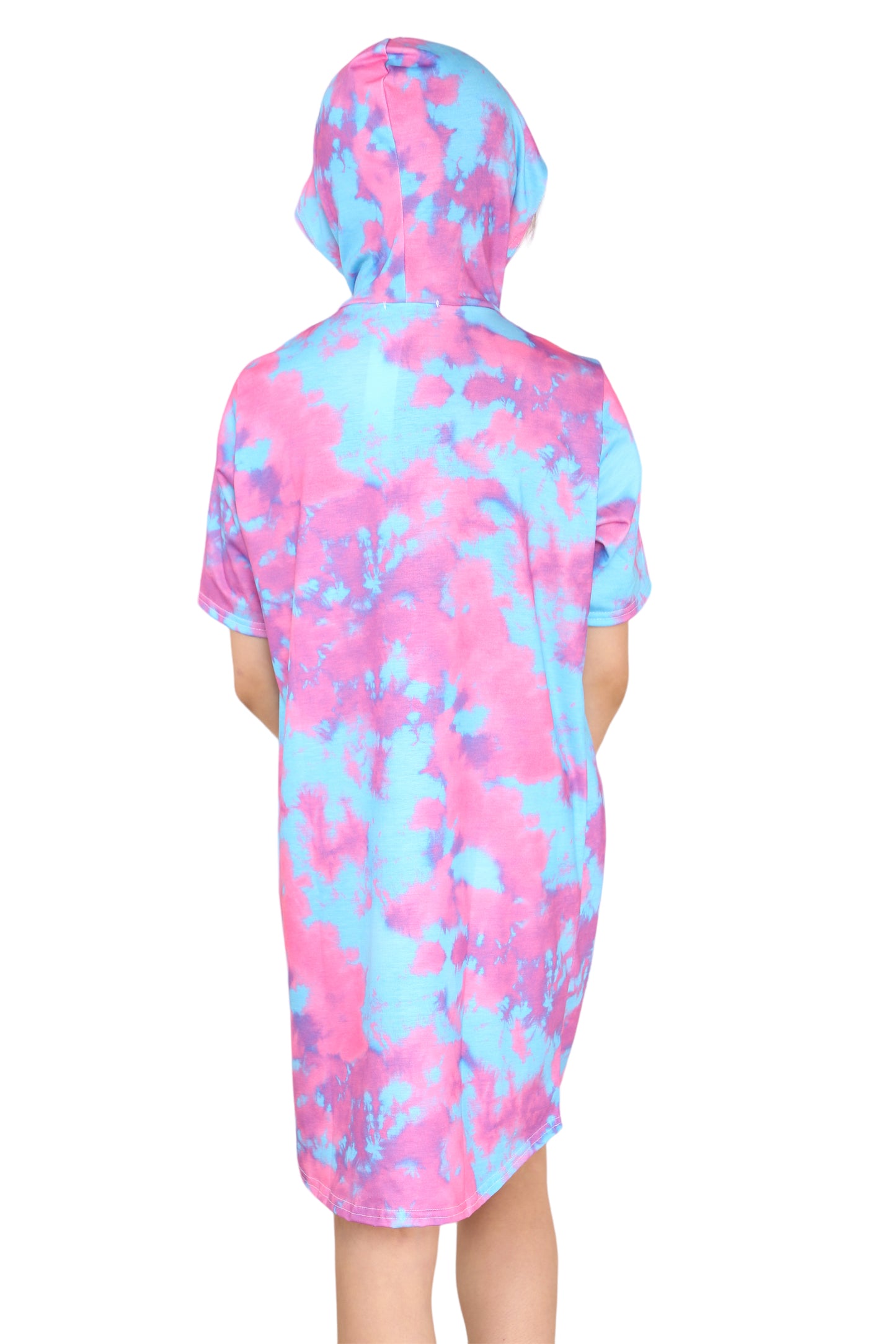 Girls Tie Dye Long Hooded T-Shirt Dress
