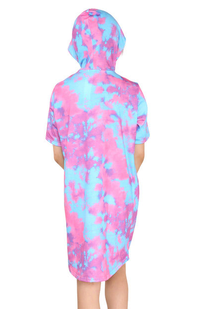 Girls Tie Dye Long Hooded T-Shirt Dress