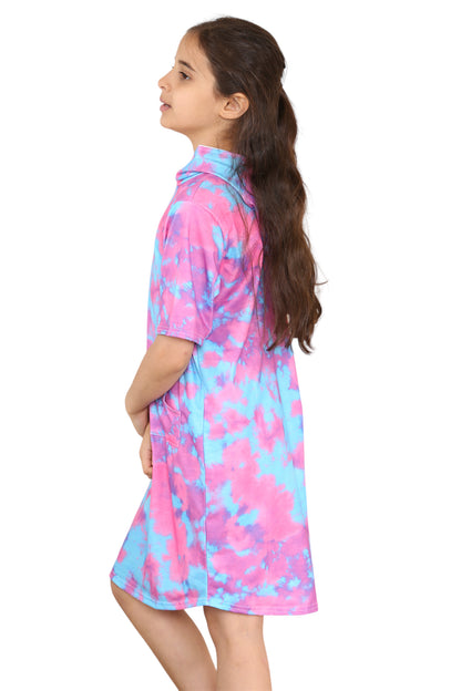 Girls Tie Dye Long Hooded T-Shirt Dress