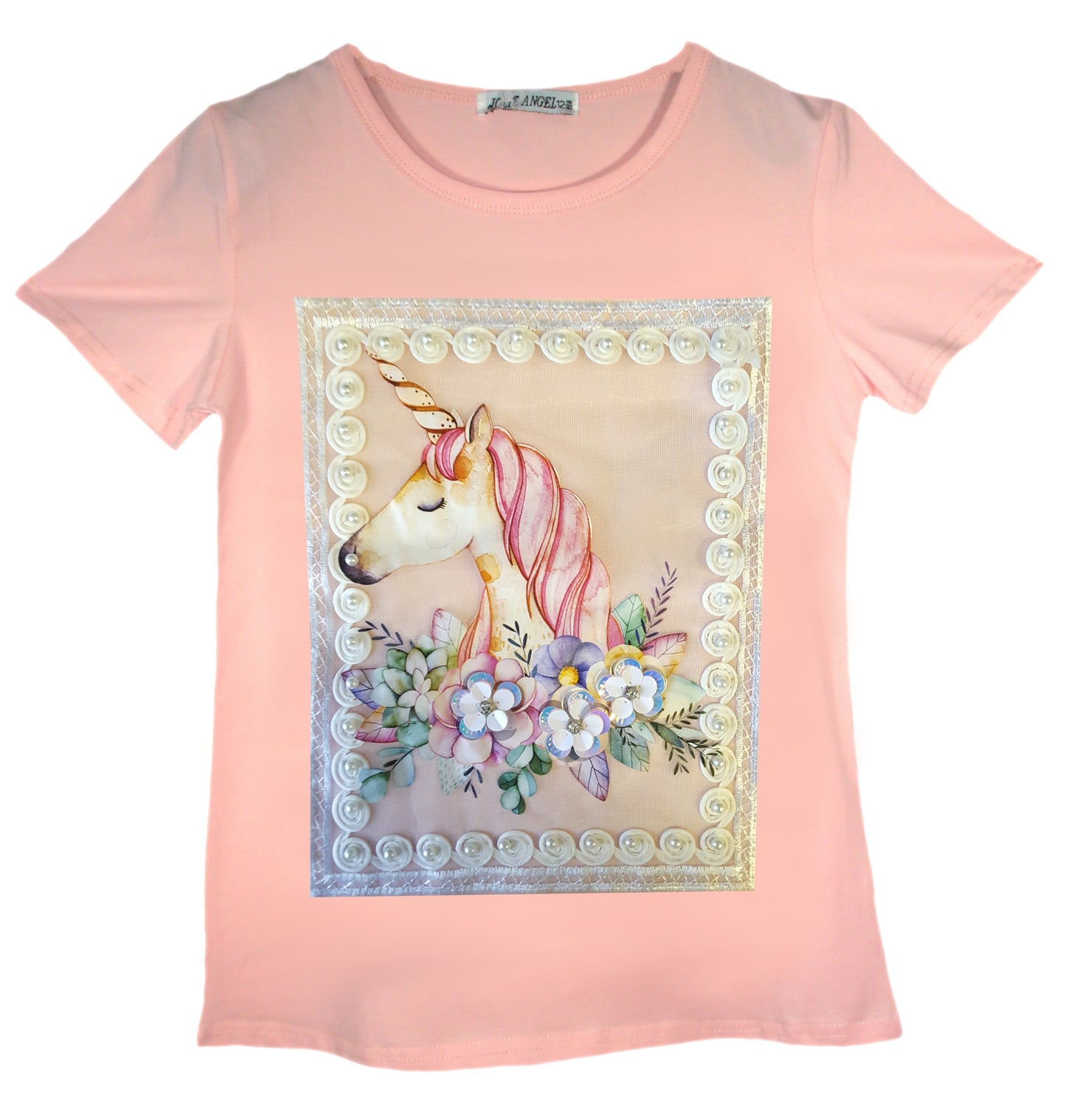 Girls Unicorn Floral Pearls T-Shirt