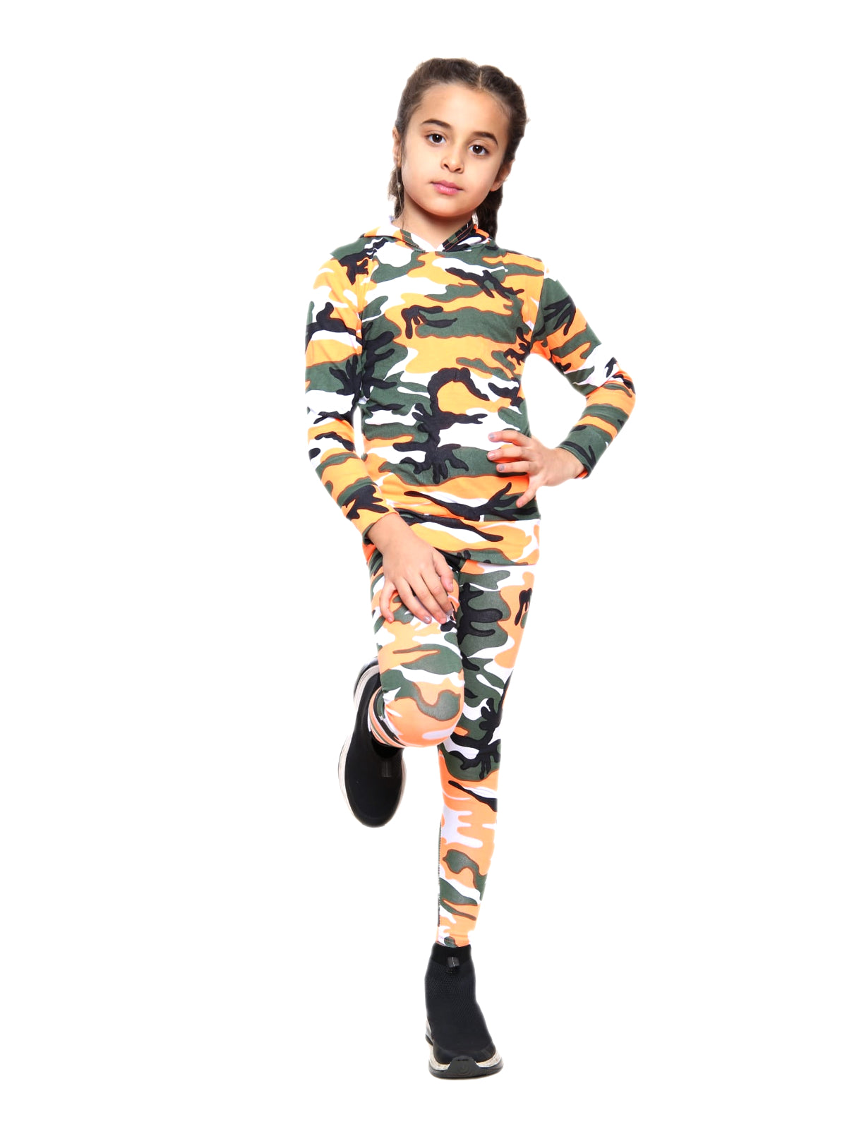 Girls Camouflage Hooded Top and Leggings Tracksuit - Orange