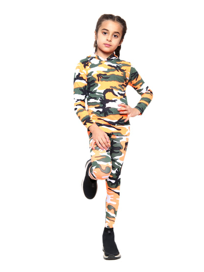 Girls Camouflage Hooded Top and Leggings Tracksuit - Orange
