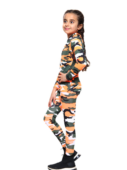 Girls Camouflage Hooded Top and Leggings Tracksuit - Orange
